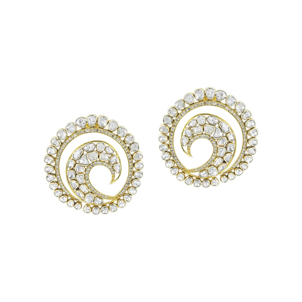 Polki Stud Earrings with Swirl Pattern